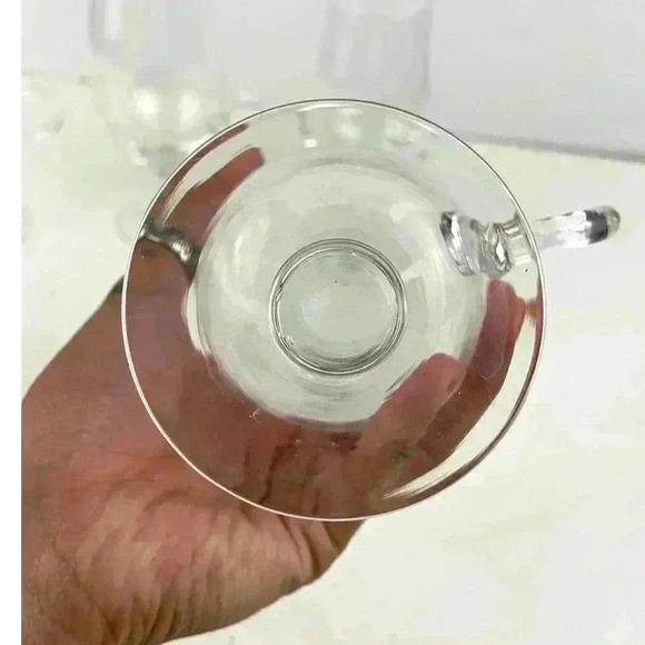 VTG Set of 4 Hand Blown Goblet Style Pedestal Cups Handle Clear Glass 7.5" Tall - Picture 7 of 14